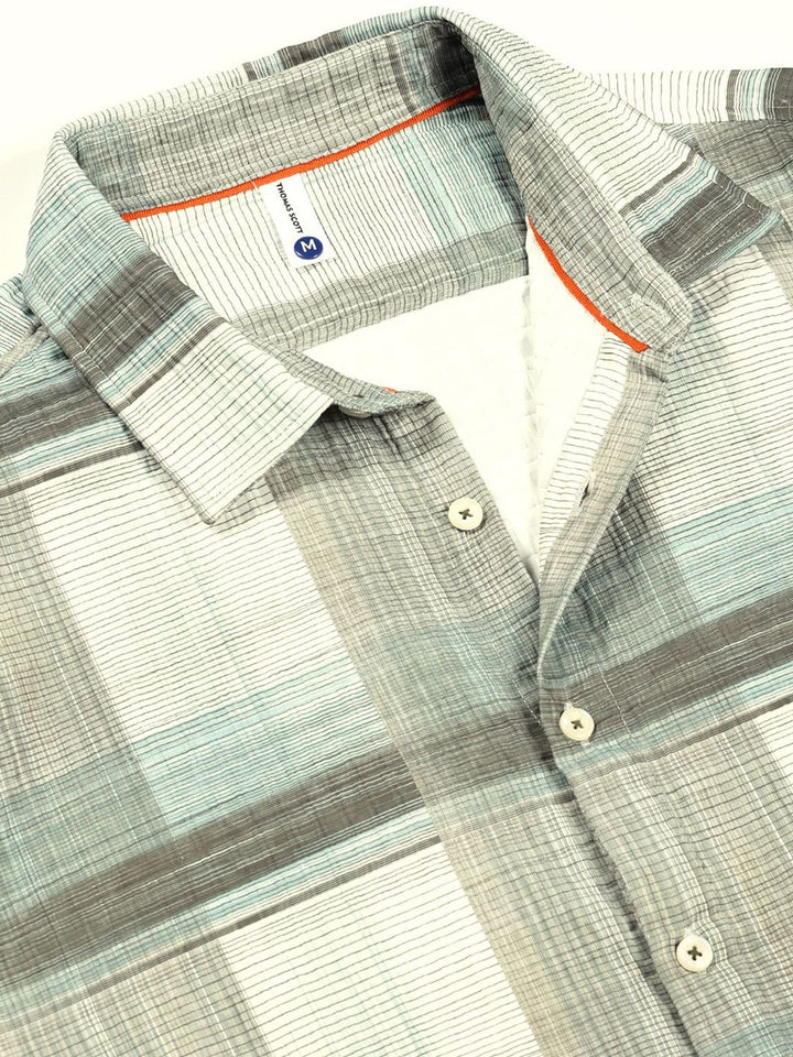 Thomas Scott Men Premium Slim Fit Tartan Checks Opaque Checked Casual Shirt