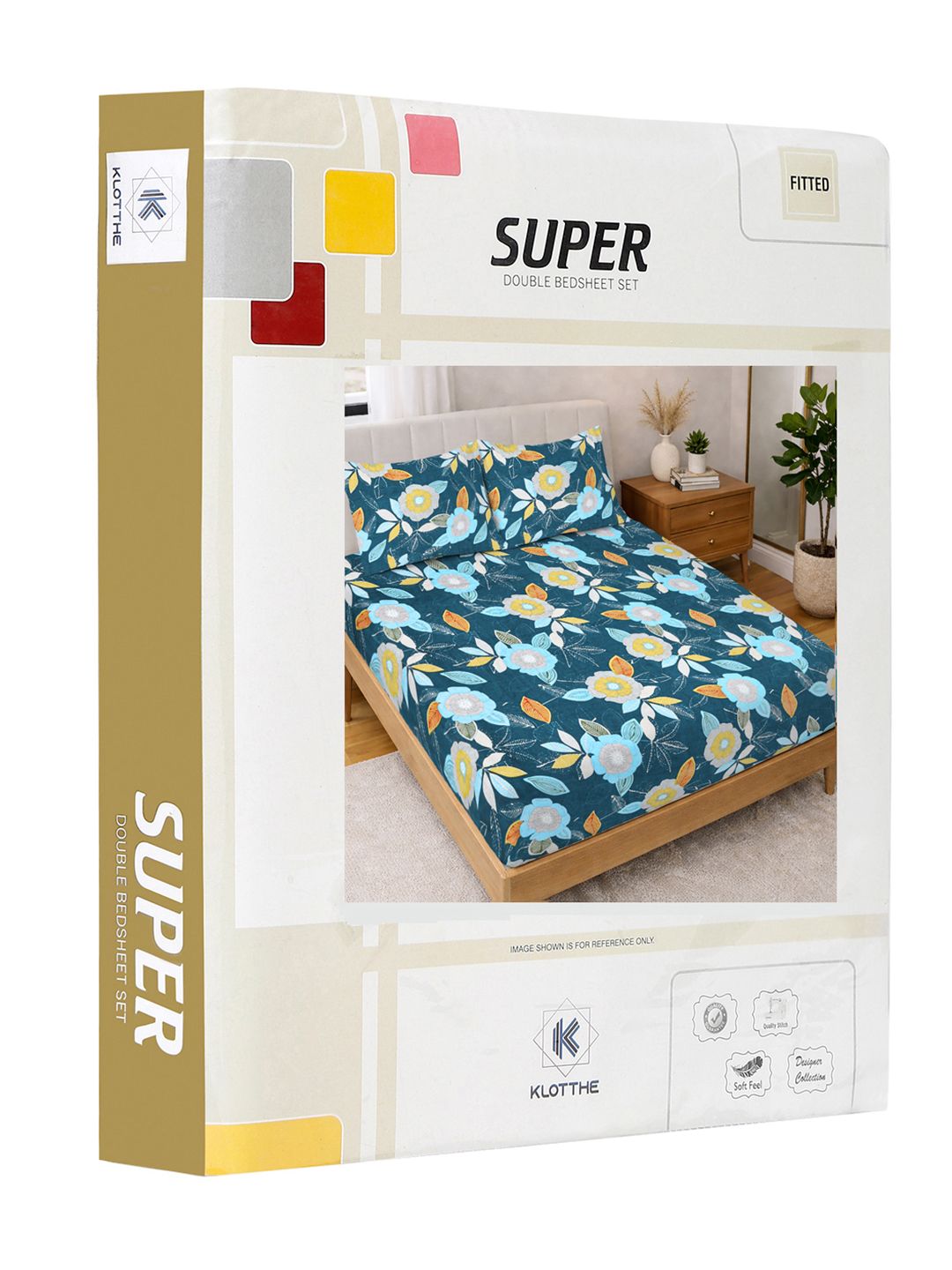 KLOTTHE Biru & Putih Bercetak 300 TC Cadar Katil Double Dengan 2 Sarung Bantal- 2.5 m x 2.25 m