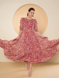 Antheaa Floral Print Puff Sleeve Chiffon Fit & Flare Embellished Maxi Dress