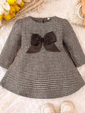 YK Girls Self Design Bow Detail Fit & Flare Dress