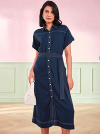 AND Women Solid Denim Midi Dress