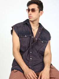Bene Kleed Men Tinted Denim Sleeveless Shirt