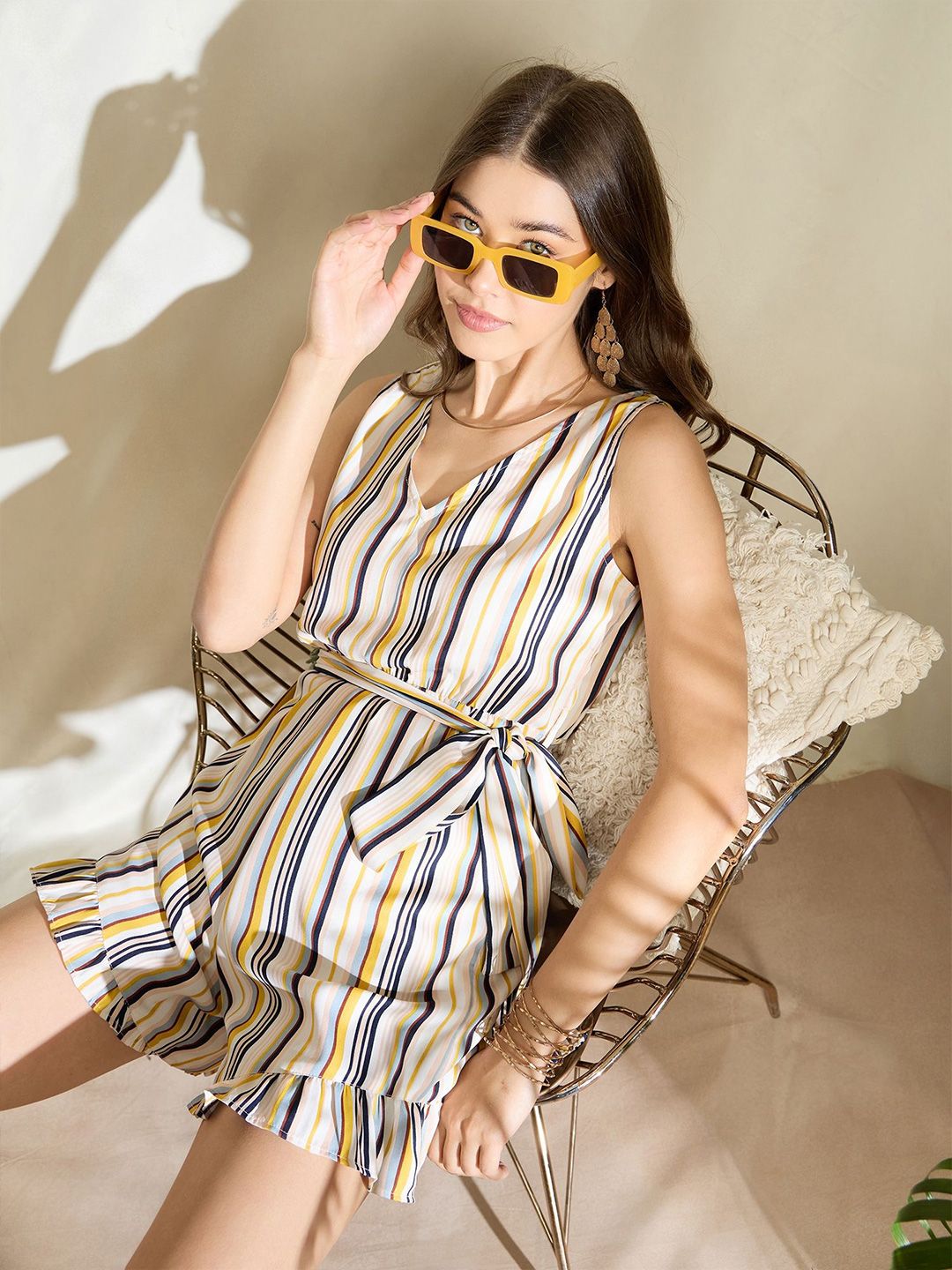 Berrylush Women Striped Printed V-neck Jumpsuit