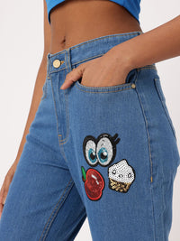 DressBerry Women Bold Grunge Embellished Sequined Mom Fit Jeans