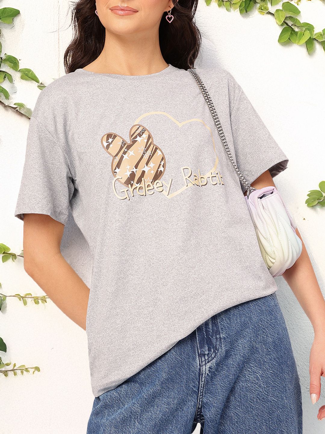 DressBerry Bunny Bun Printed Drop Sleeves T-shirt