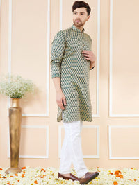 See Designs Ethnic Motifs Woven Design Mandarin Collar Regular Pure Silk Straight Kurta