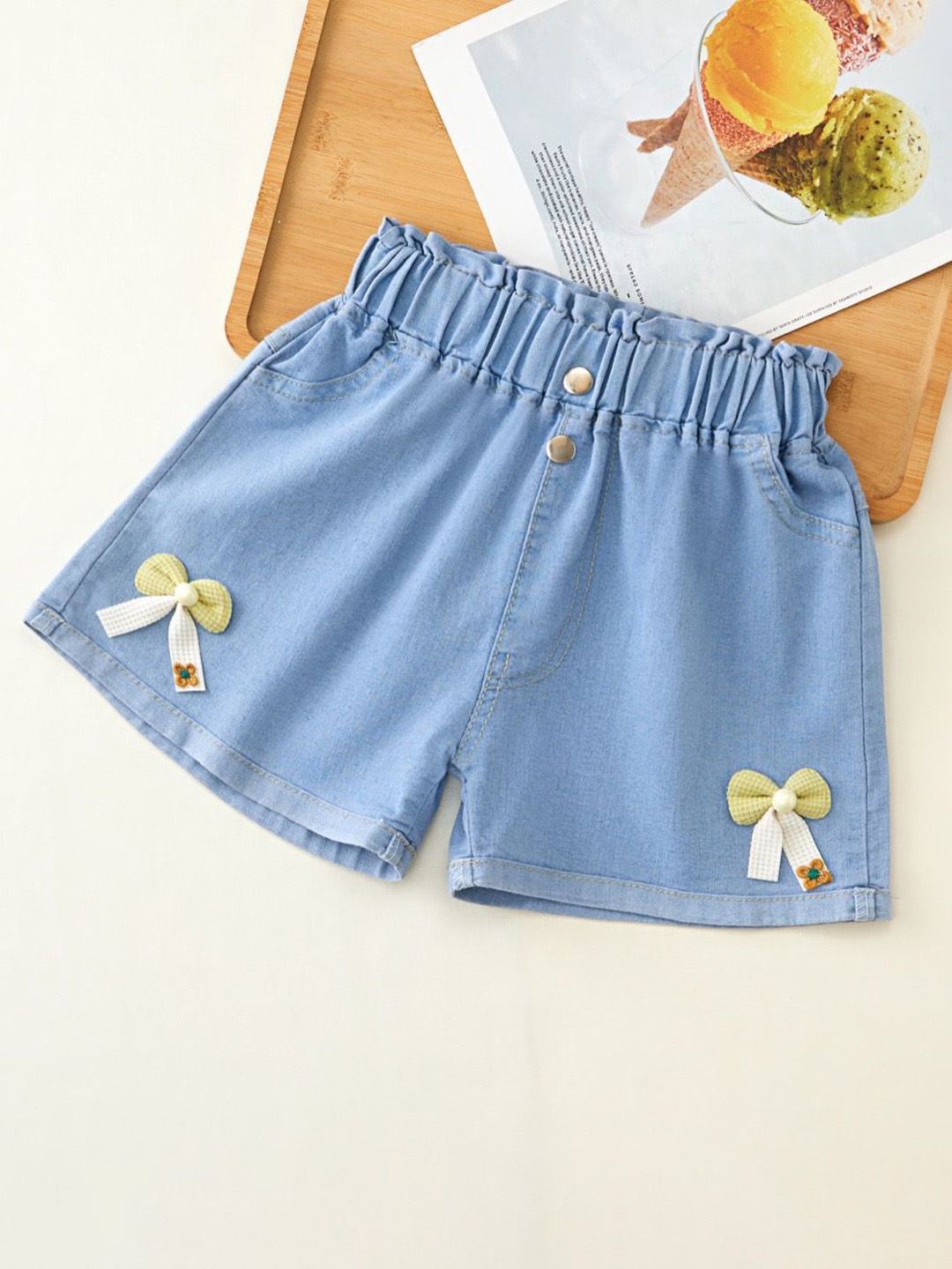 YK Girls Embellished Washed Denim Shorts