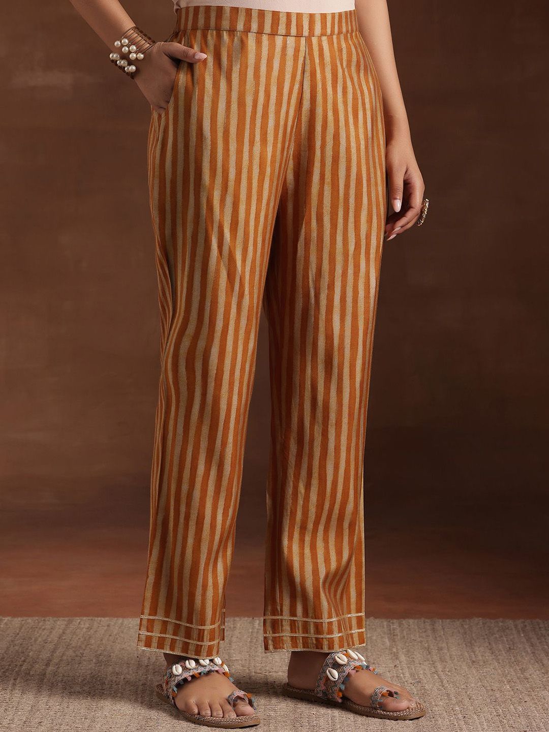 Libas Floral Printed Thread Work Pleated Anarkali Kurta with Trousers & Dupatta