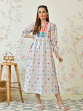 Rustorange Women Ethnic Motif Print Round Neck A-Line Cotton Midi Dress