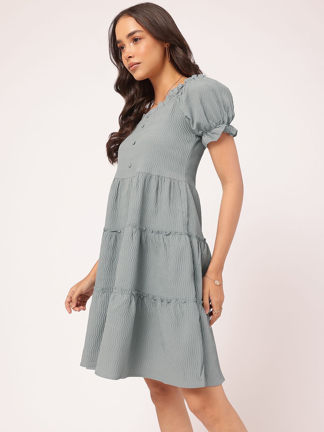 DressBerry Textured Play Tiered Fit & Flare Dress