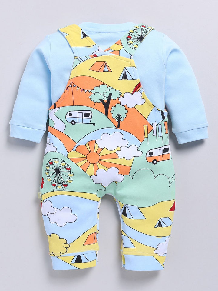 Moms Love Infant Boys Graphic Printed Cotton Dungaree & Sweatshirt