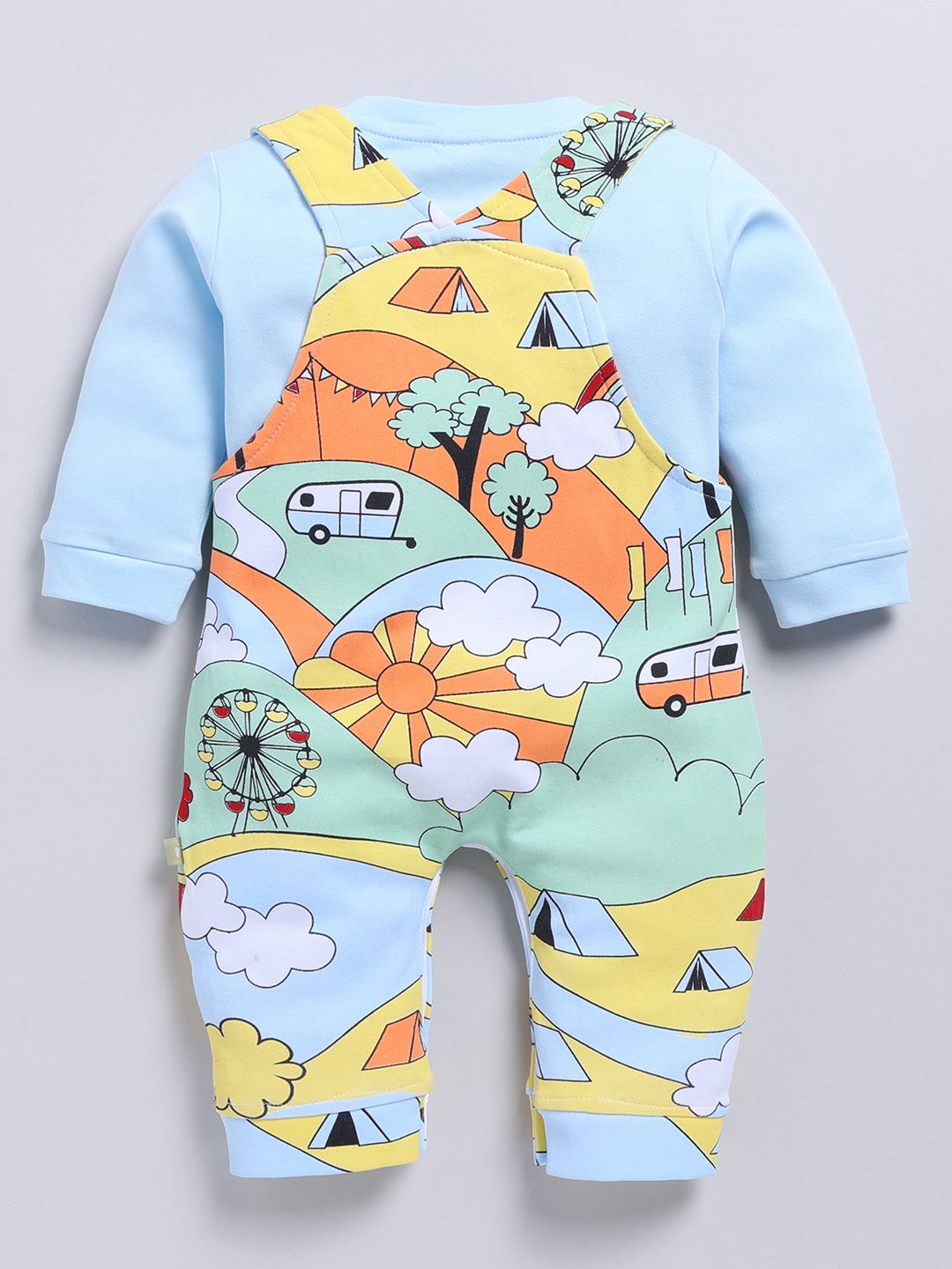 Moms Love Infant Boys Graphic Printed Cotton Dungaree & Sweatshirt