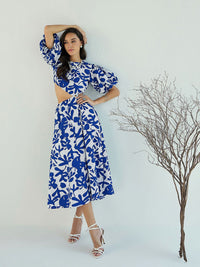 Pink Paprika by SASSAFRAS Women's Floral Print Fit & Flare Side Cut Out Midi Dress