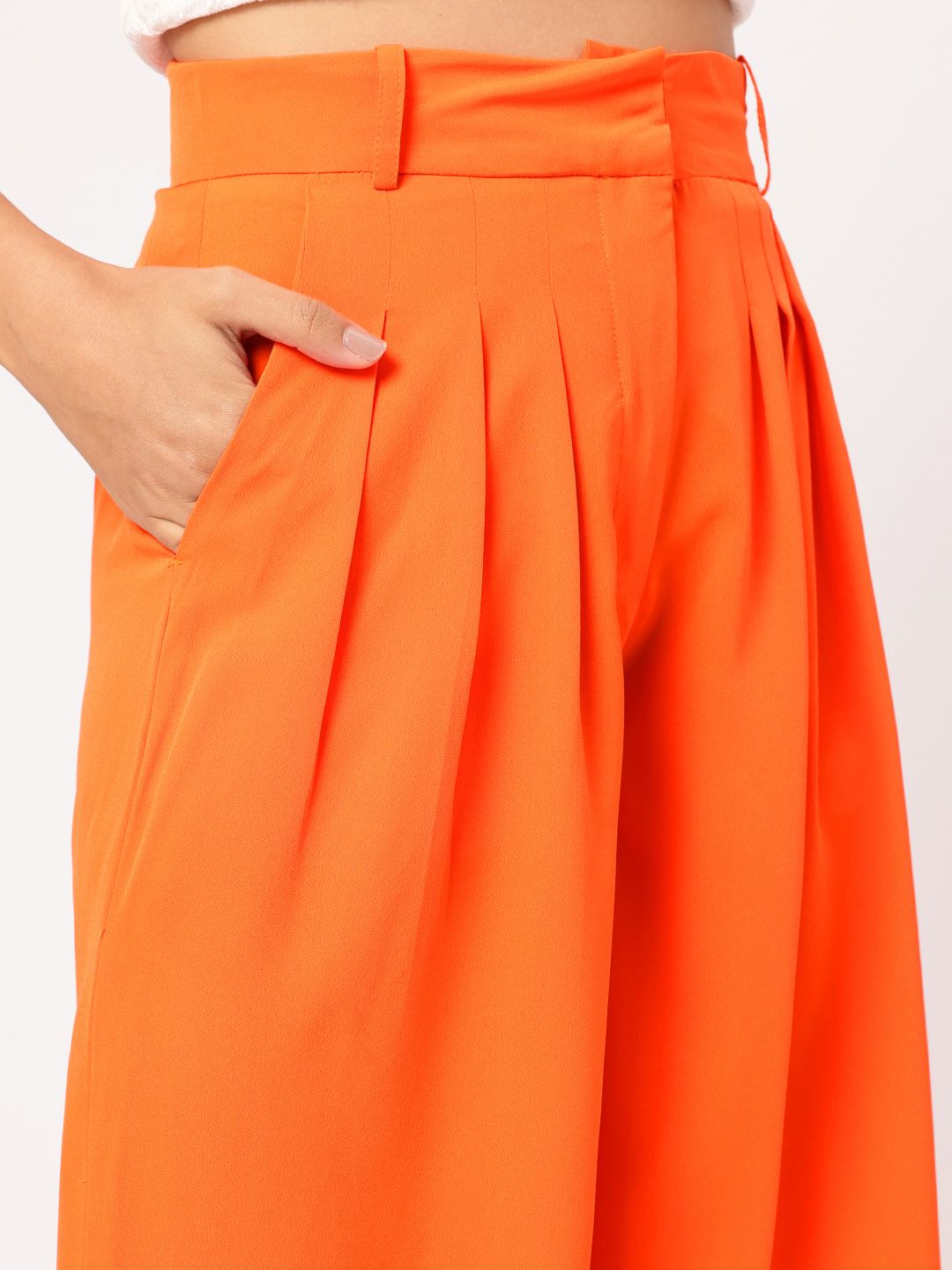 DressBerry Tangerine Drapes High-Rise Pleated Trousers