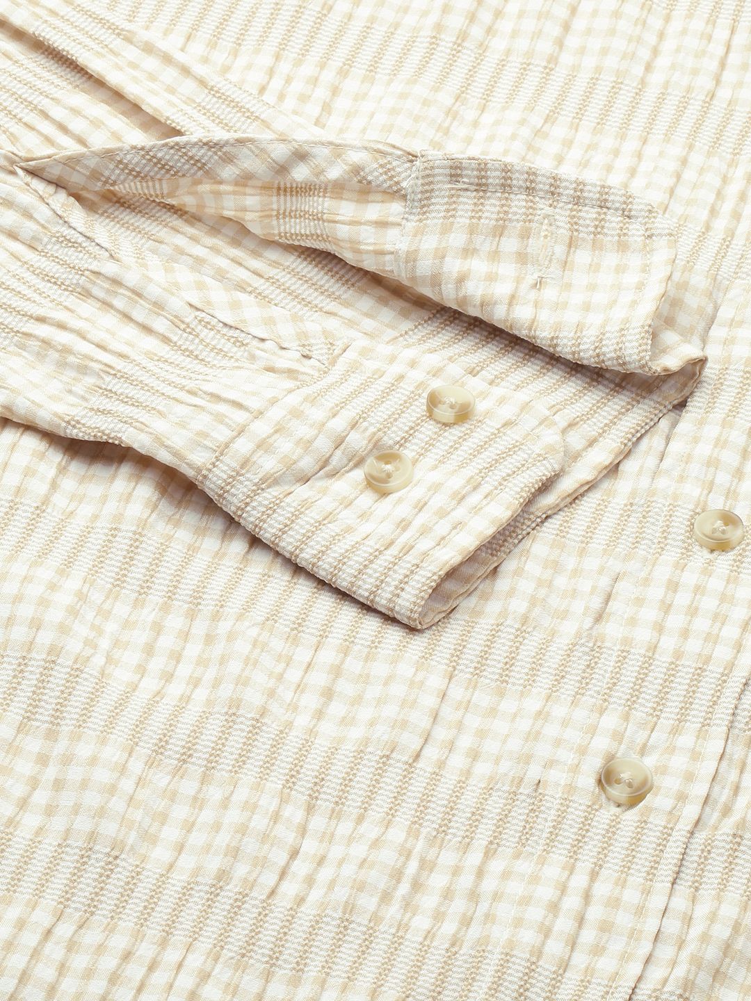 VASTRADO Classic Oversized Checked Seersucker Weave Cotton Casual Shirt