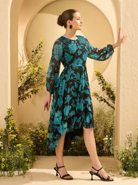 Antheaa Women Floral Printed Embellished Fit and Flare Midi Dress