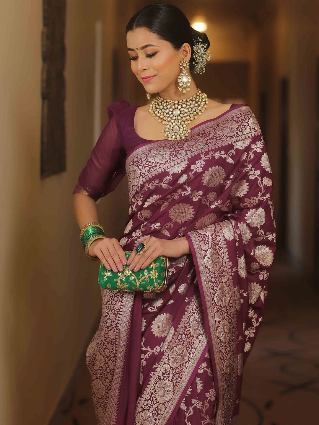 KALINI Woven Design Zari Banarasi Saree