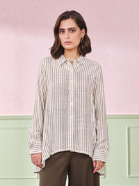 AND Women Striped Cotton Shirt Top
