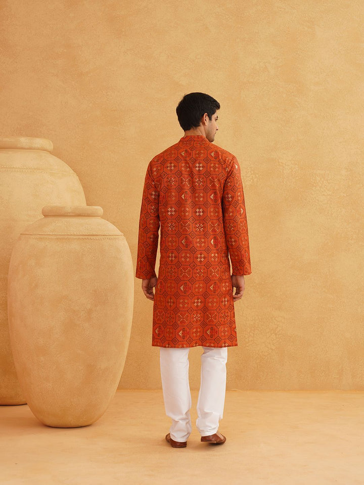 SOJANYA Ethnic Motifs Printed Band Collar Straight Long Kurta