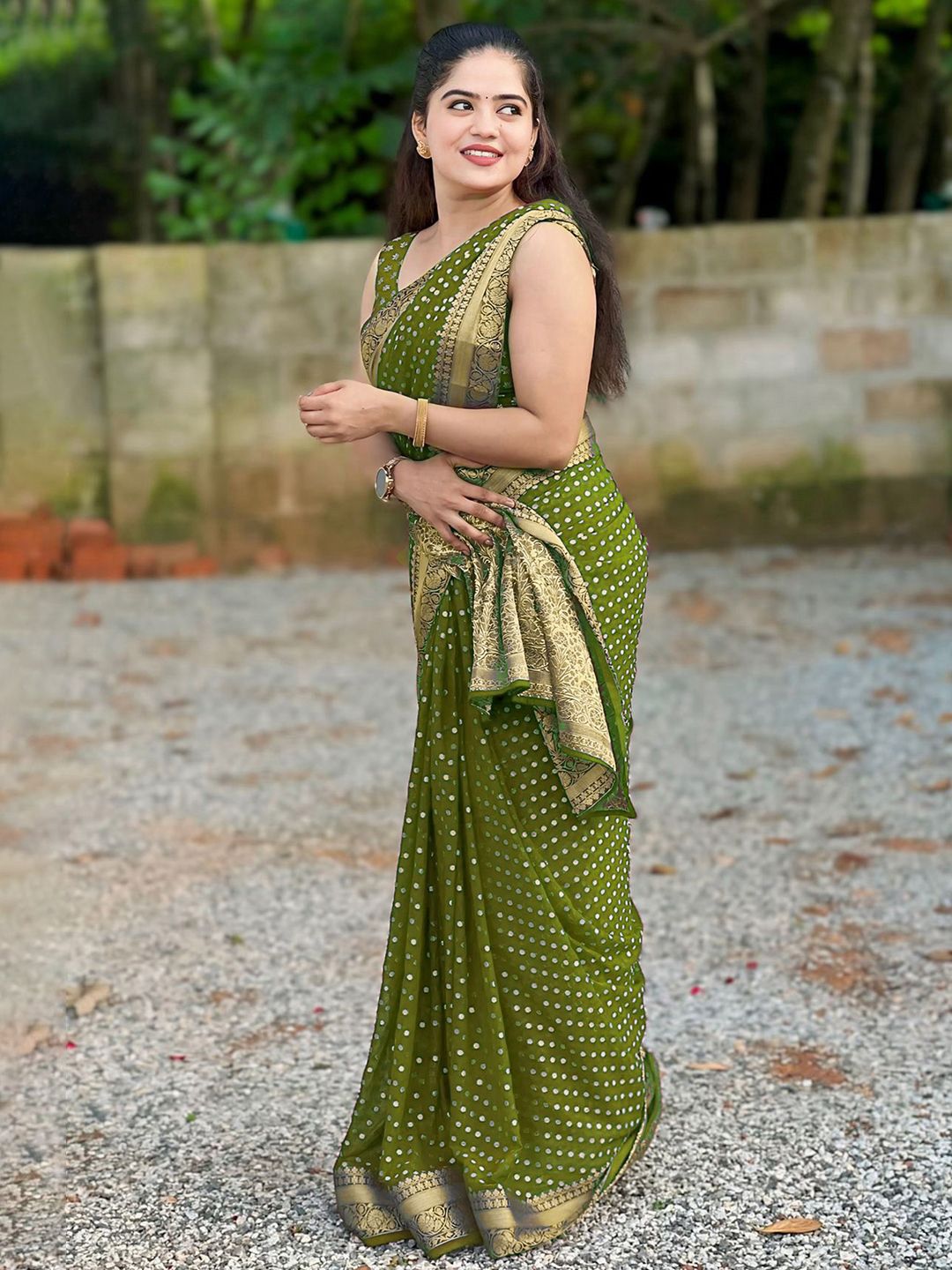 KALINI Polka Dots Woven Design Zari Saree