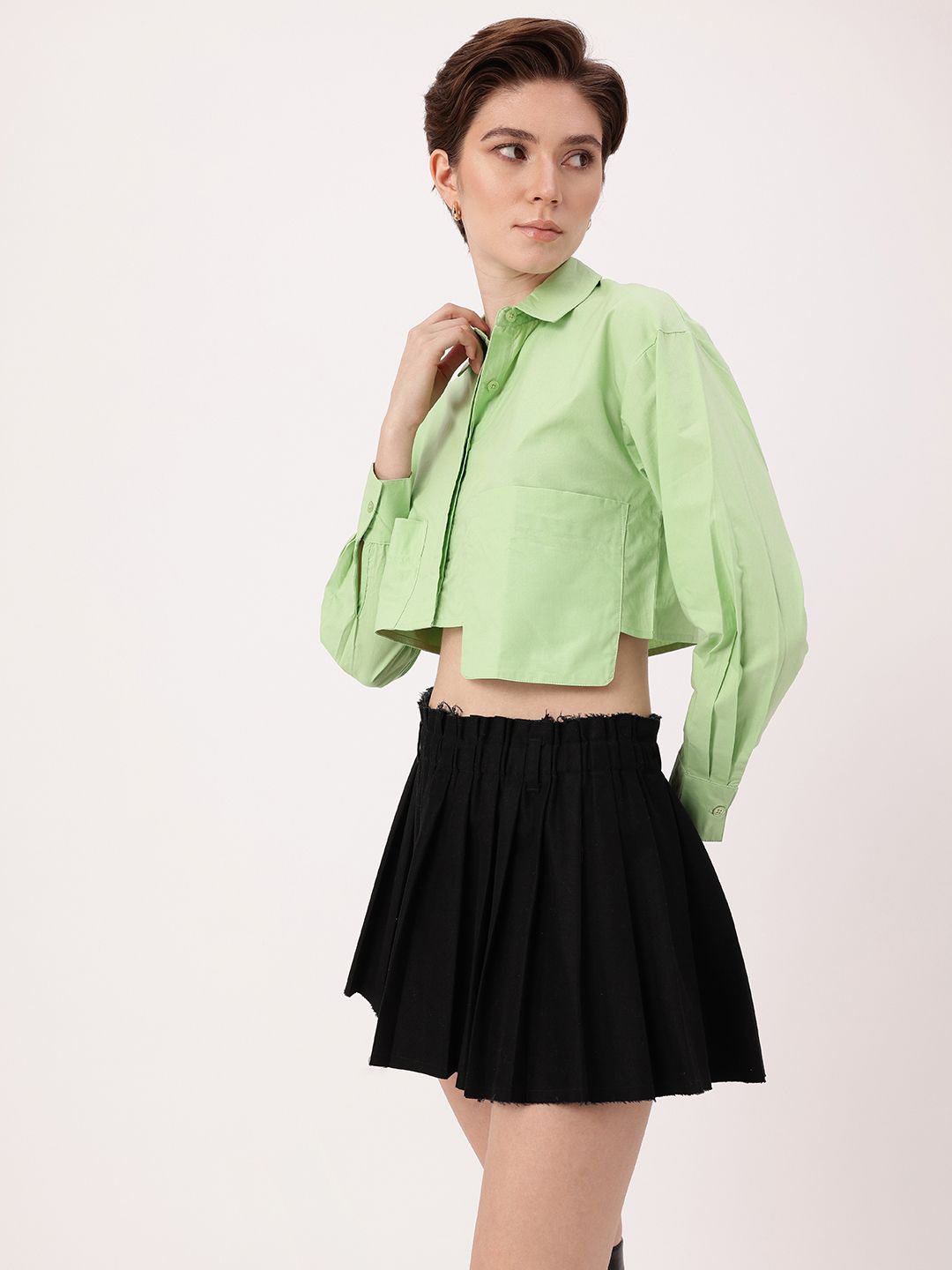 DressBerry Cool Matcha Big Box Energy Power Pocket Crop Shirt