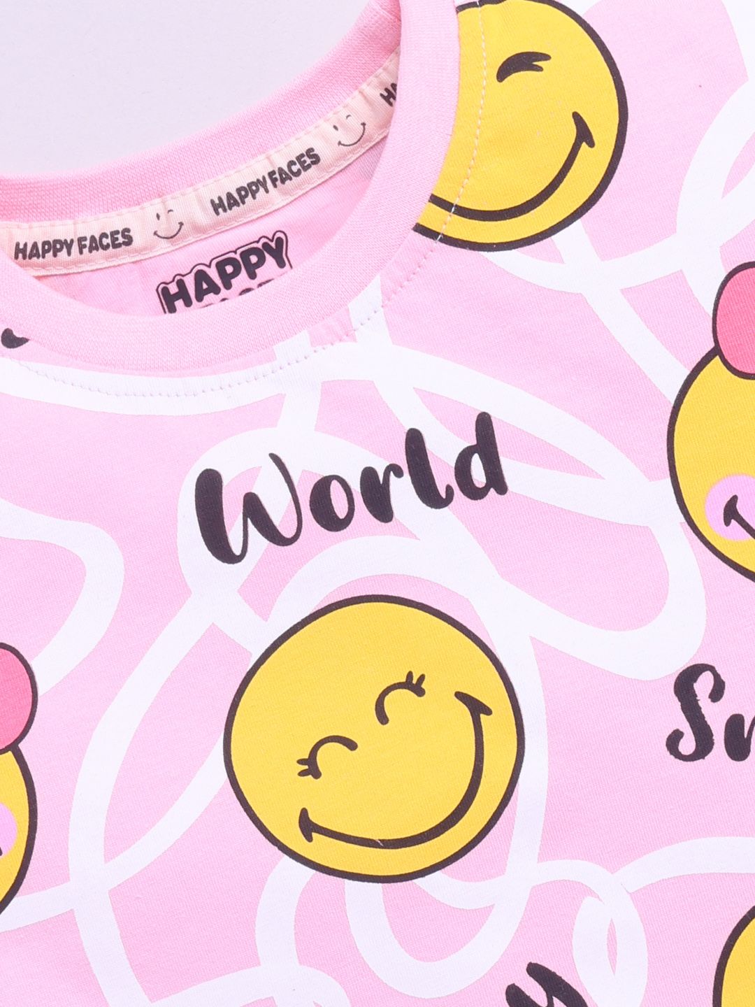 Happy Faces Girls Smiley Printed Pure Cotton T-shirt
