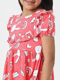 Nauti Nati Girl Red Jersey Cotton Bunny Print Dress