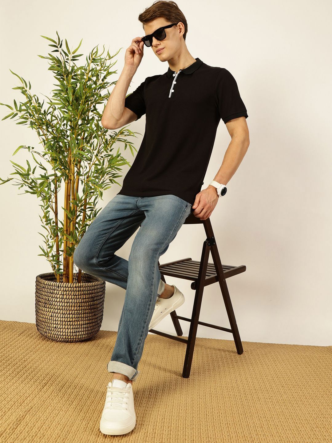 Thomas Scott Men Solid Polo Collar Cotton T-shirt