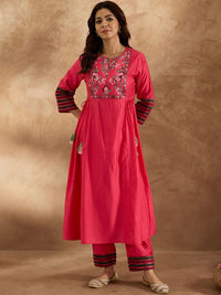 Indo Era Women Floral Embroidered Empire Thread Work Liva Kurta with Trousers