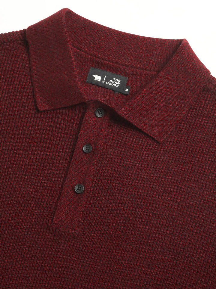 THE BEAR HOUSE Self Design Regular Fit Cotton Polo Collar T-shirt