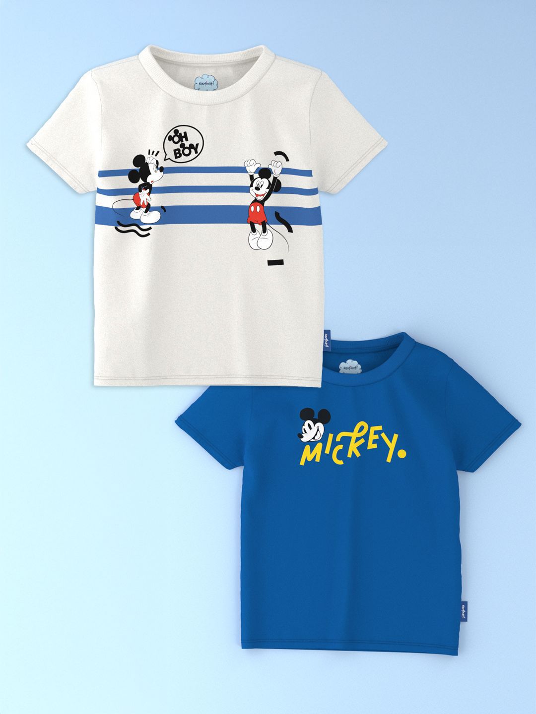 Nauti Nati Boys Pack Of 2 Mickey Mouse Printed Antimicrobial Cotton T-shirts