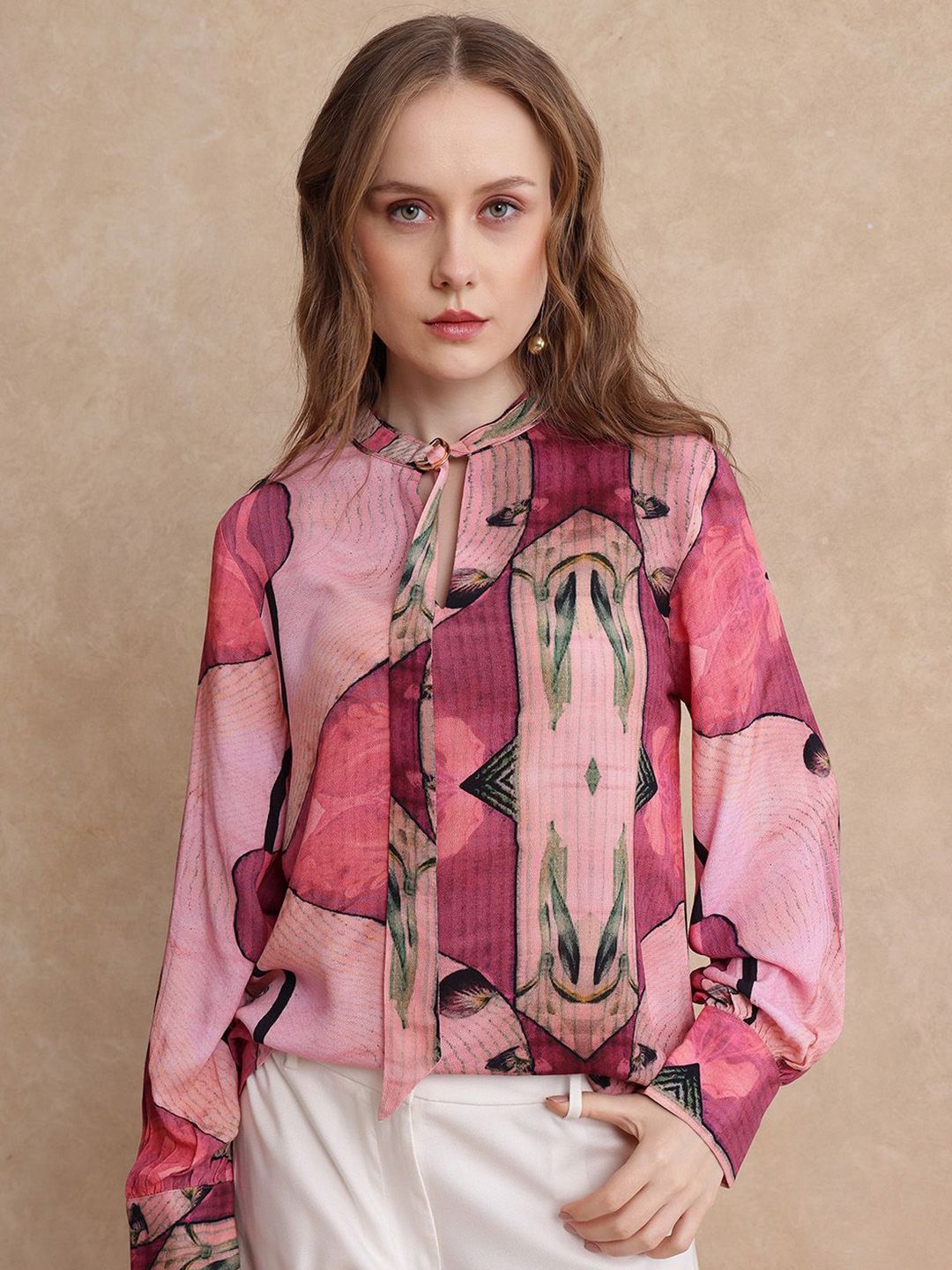 RAREISM Women Round Neck Abstract Print Cotton Top