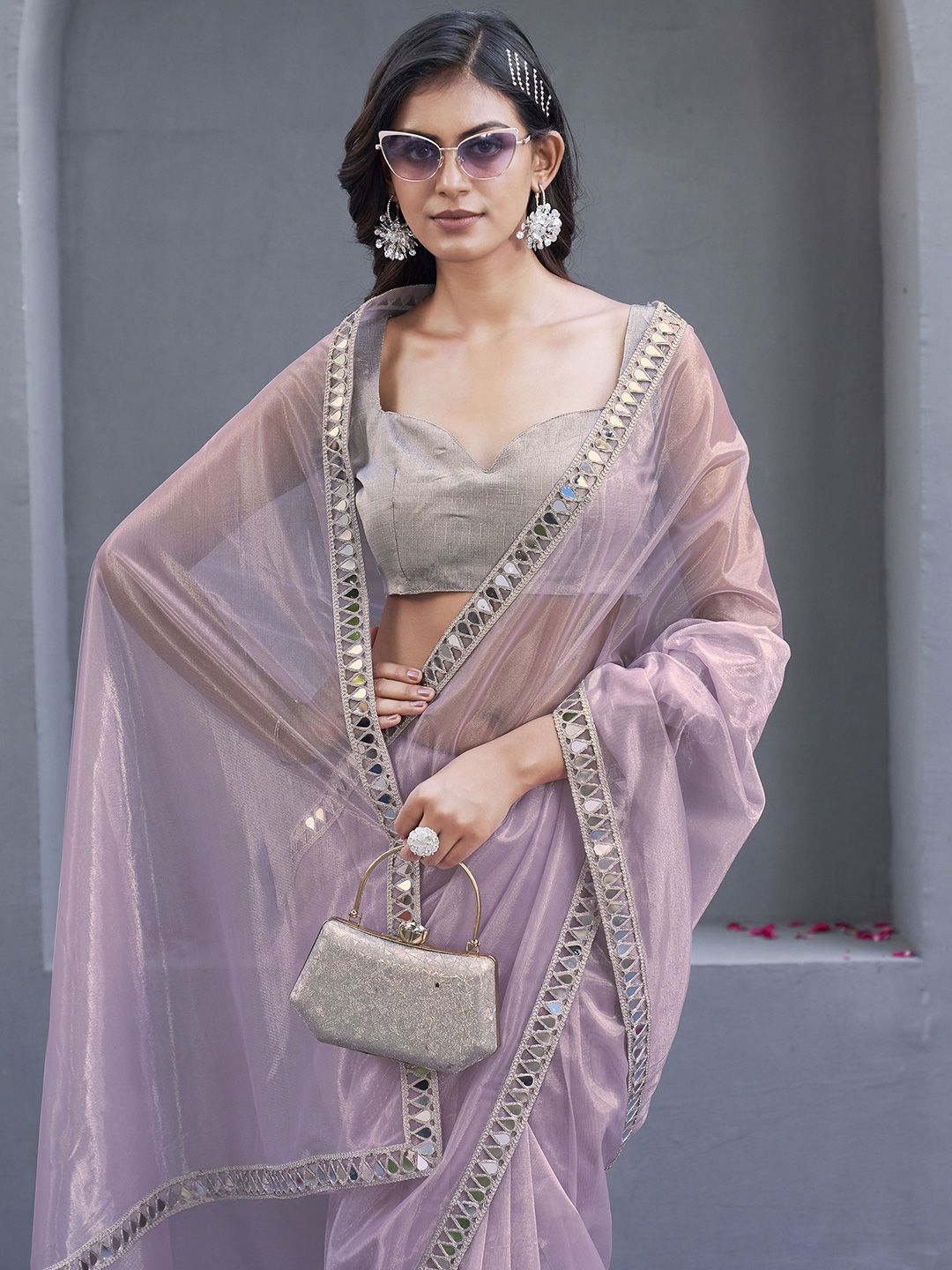 Tikhi Imli Embellished Mirror Work Net Saree