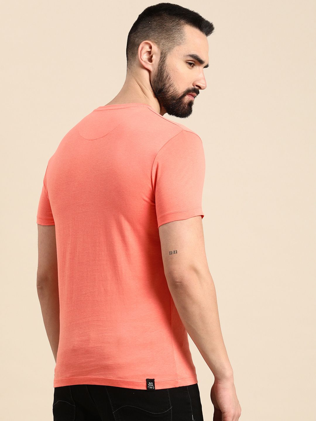 Being Human Solid Round Neck Pure Cotton T-shirt With Printed Chest Pocket