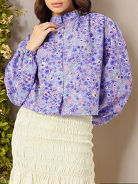 DressBerry Refined Bloom Printed Gathers Boxy Casual Shirt