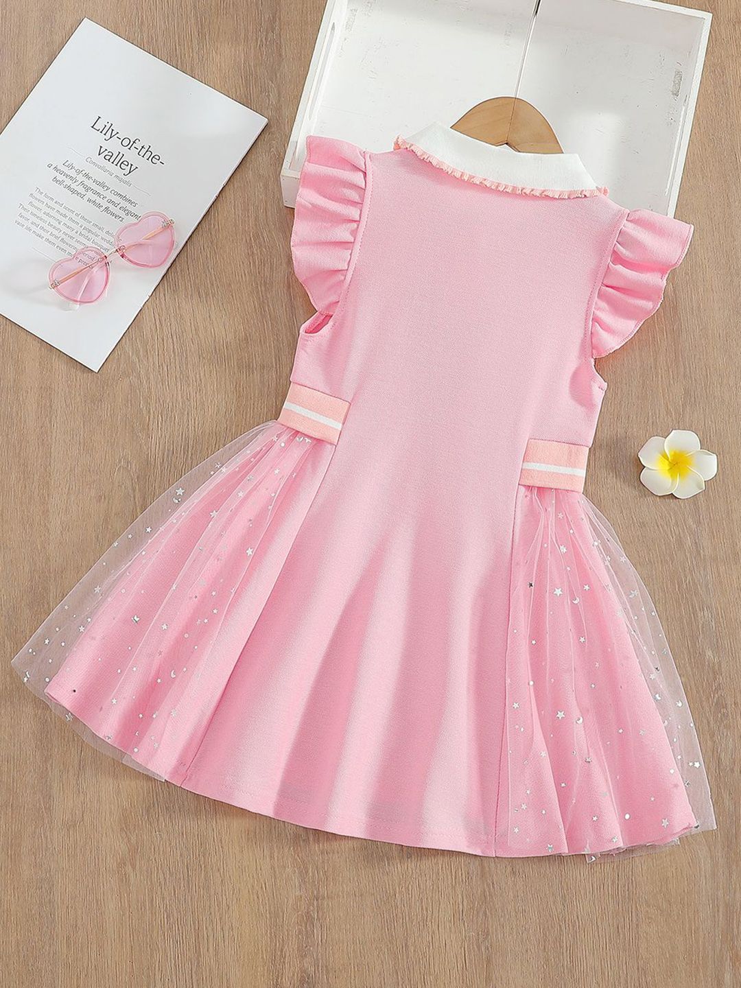 YK Girls Shirt Coller  Embellished Cap Sleeve Fit & Flare Dress