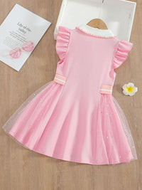 YK Girls Shirt Coller  Embellished Cap Sleeve Fit & Flare Dress