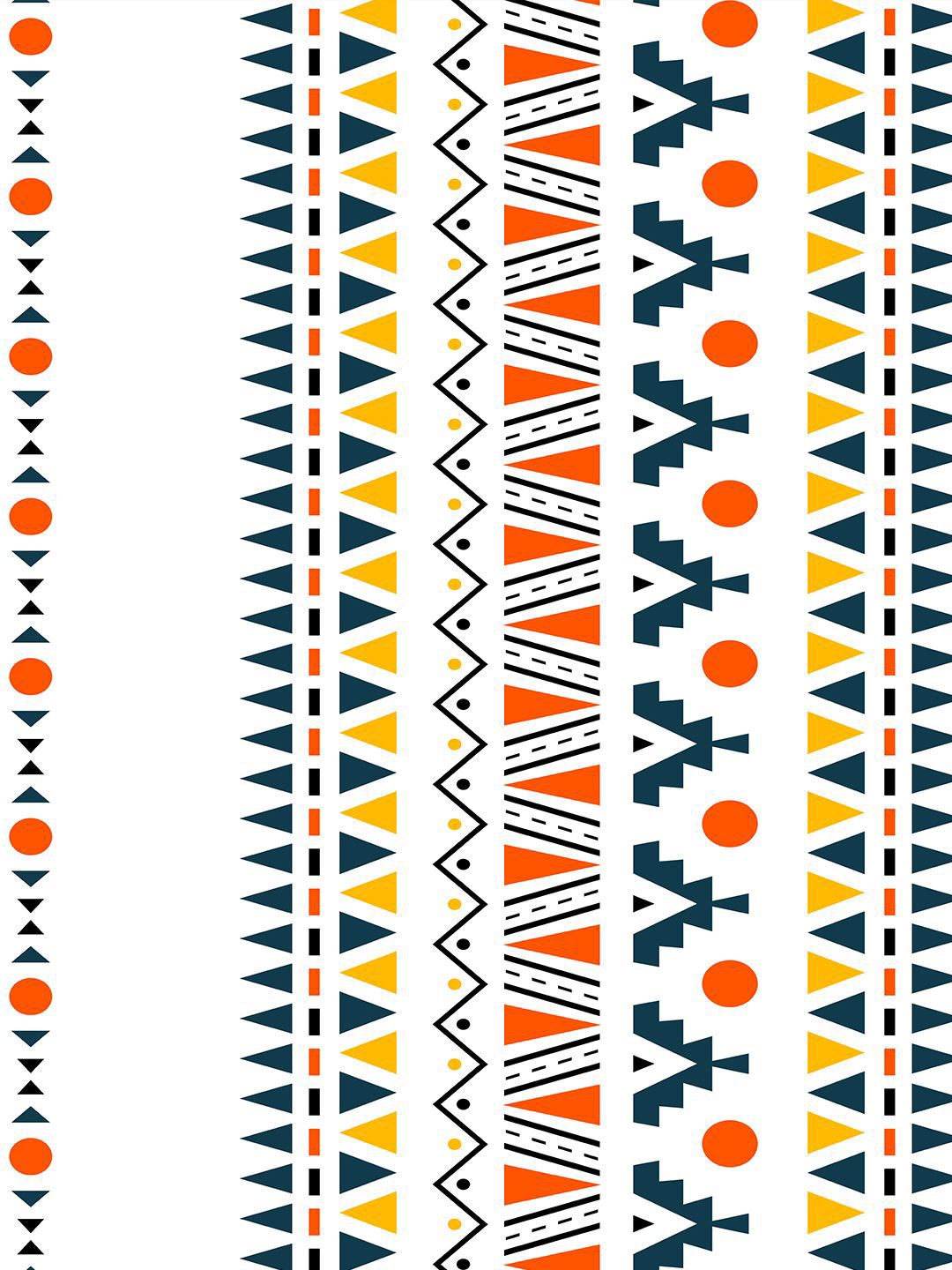 URBAN SPACE White & Orange 5 Pieces Geometric Printed Cotton Square Cushion Covers