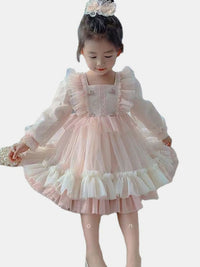 YK Kids-Girls Self Design Square Neck Fit and Flare Dress