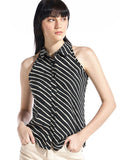 Bewakoof Women Standard Spread Collar Vertical Striped Casual Shirt