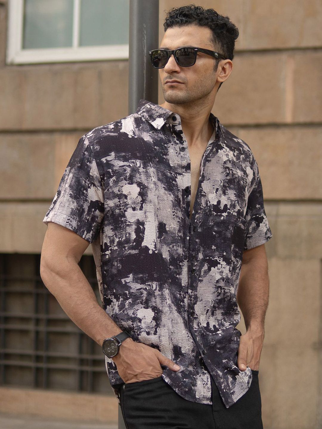 Powerlook Men Abstract Printed Spread Collar Casual Shirt