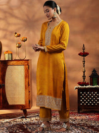 Libas Floral Embroidered Sequinned Straight Kurta With Trousers & Dupatta