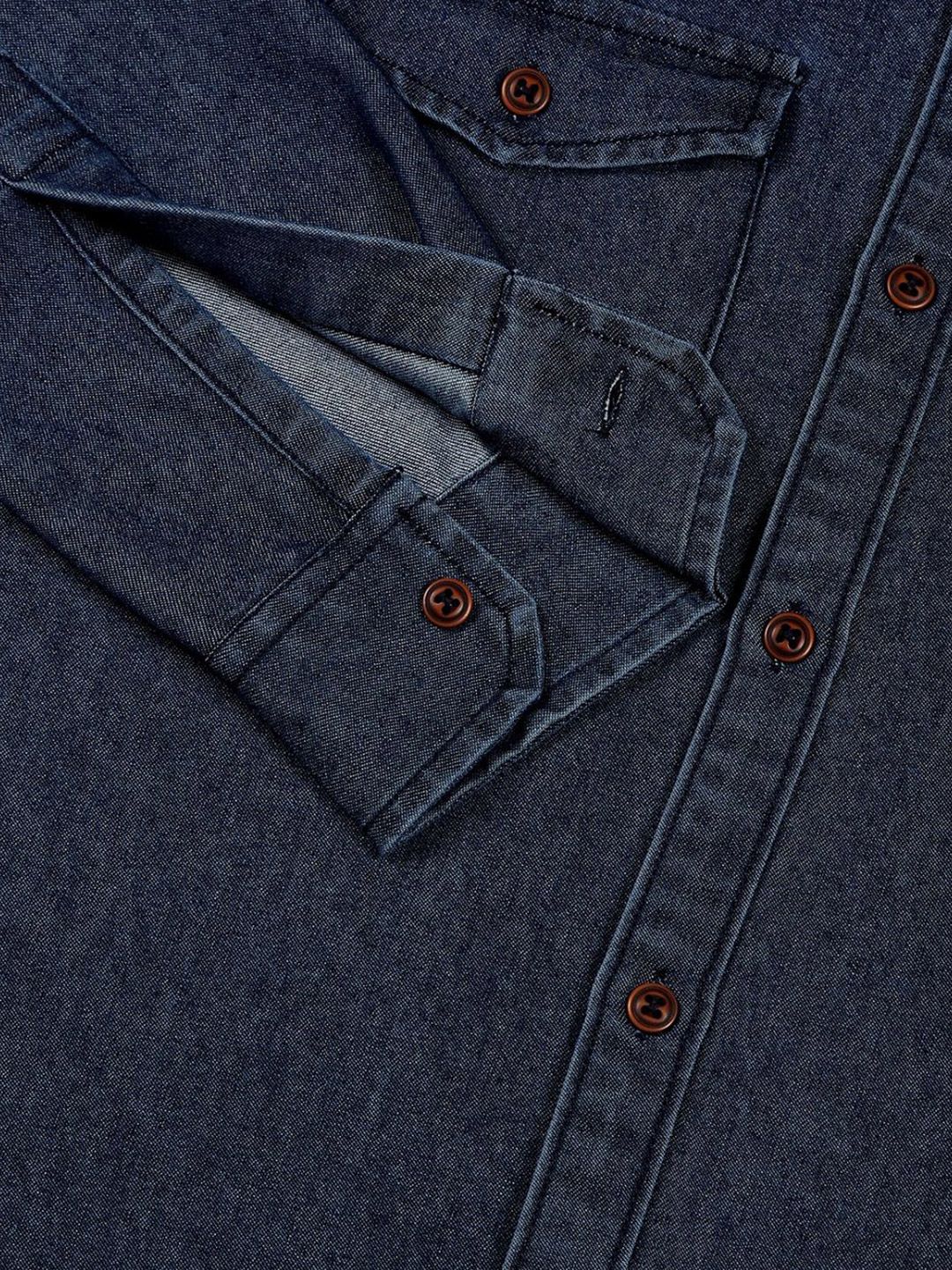 Thomas Scott Men Classic Spread Collar Faded Slim Fit Denim Casual Shirt