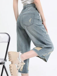 DressBerry Women Straight Fit Low Distress Light Fade Jeans