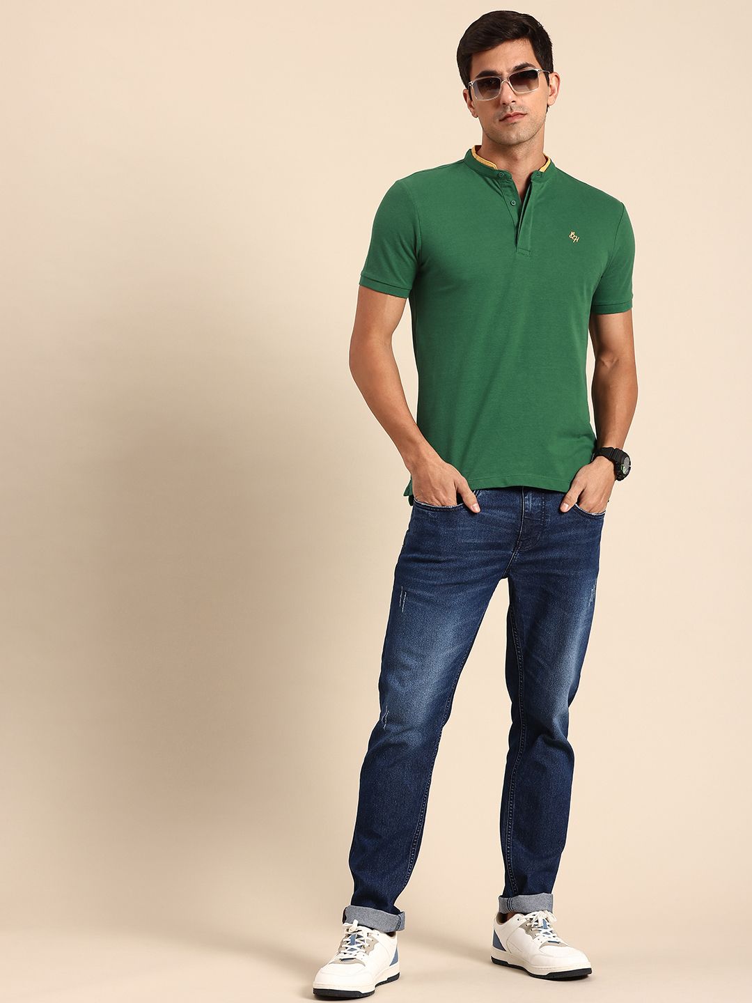Being Human Henley Neck Pure Cotton T-shirt