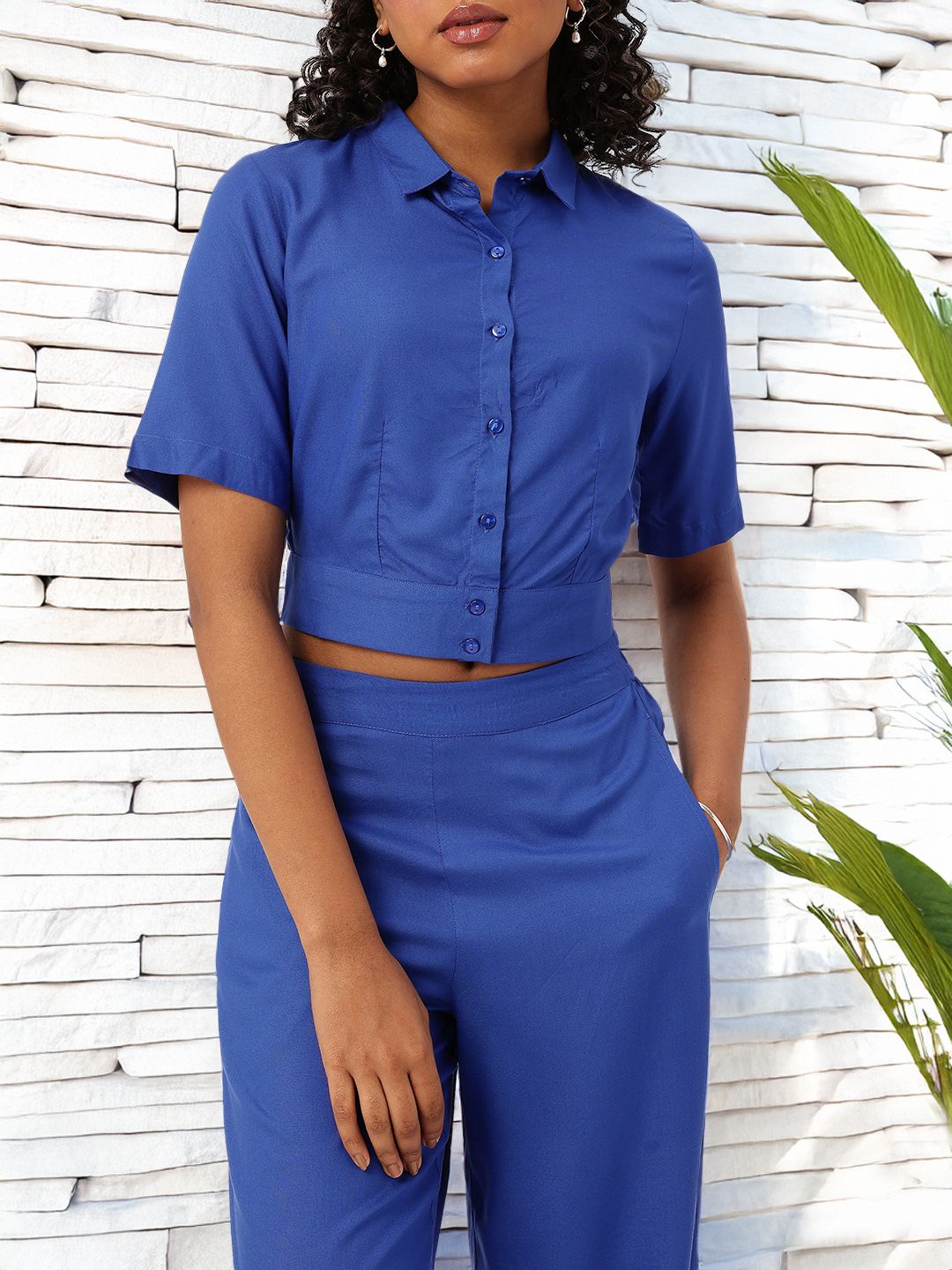 DressBerry Feel The Breeze Shirt Style Crop Top