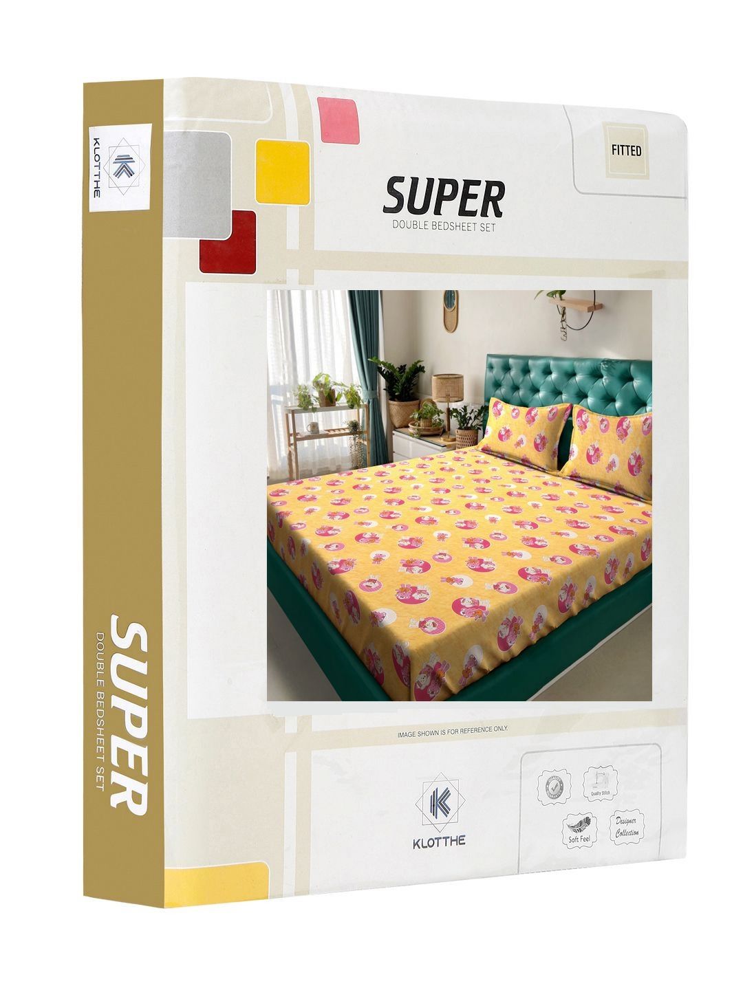 KLOTTHE Kuning Kapas Tulen 400 TC Dilengkapi Cadar dengan 2 Sarung Bantal-98 x 89 inci