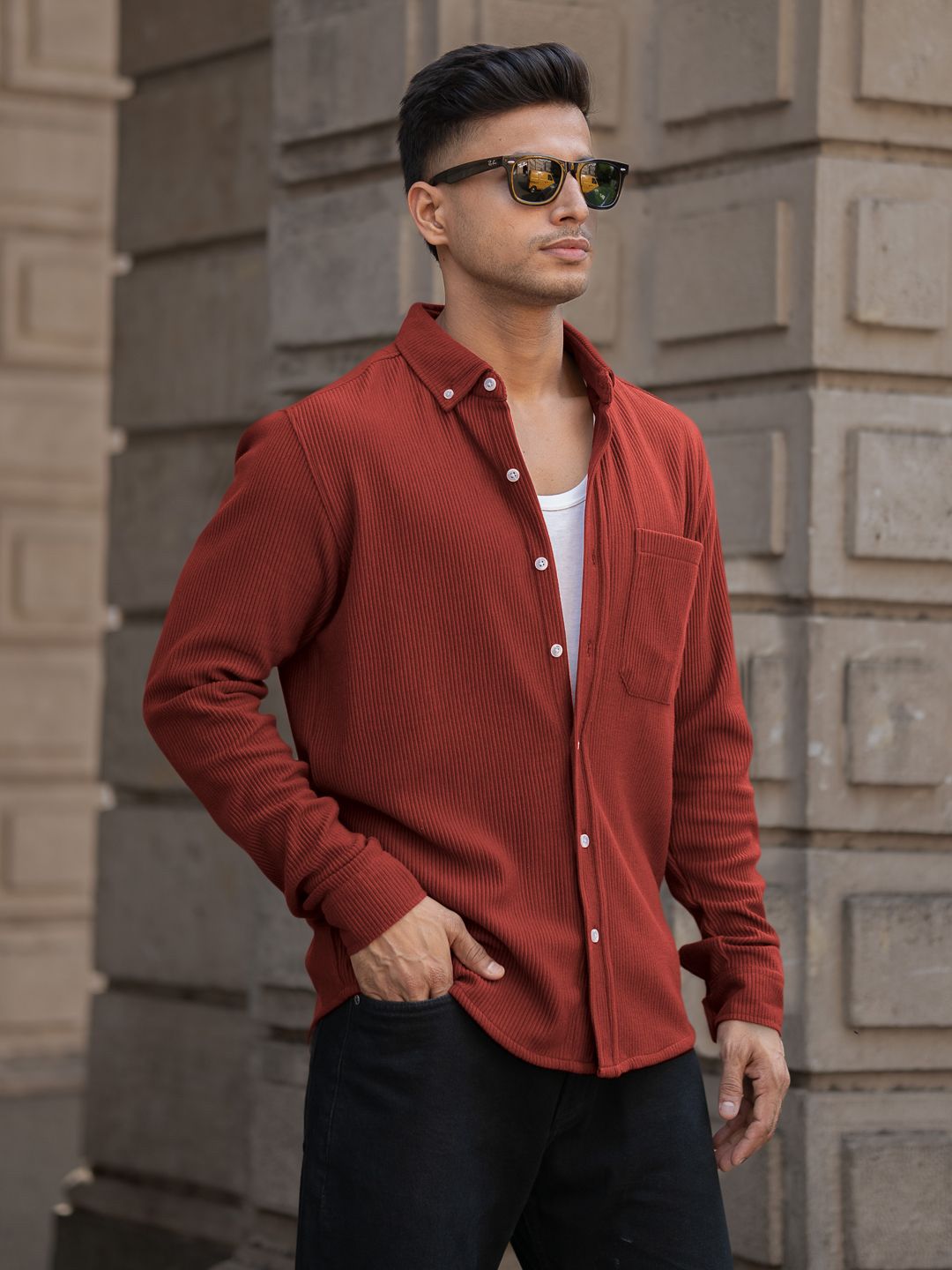 Powerlook Men Solid Spread Collar Casual Shirt