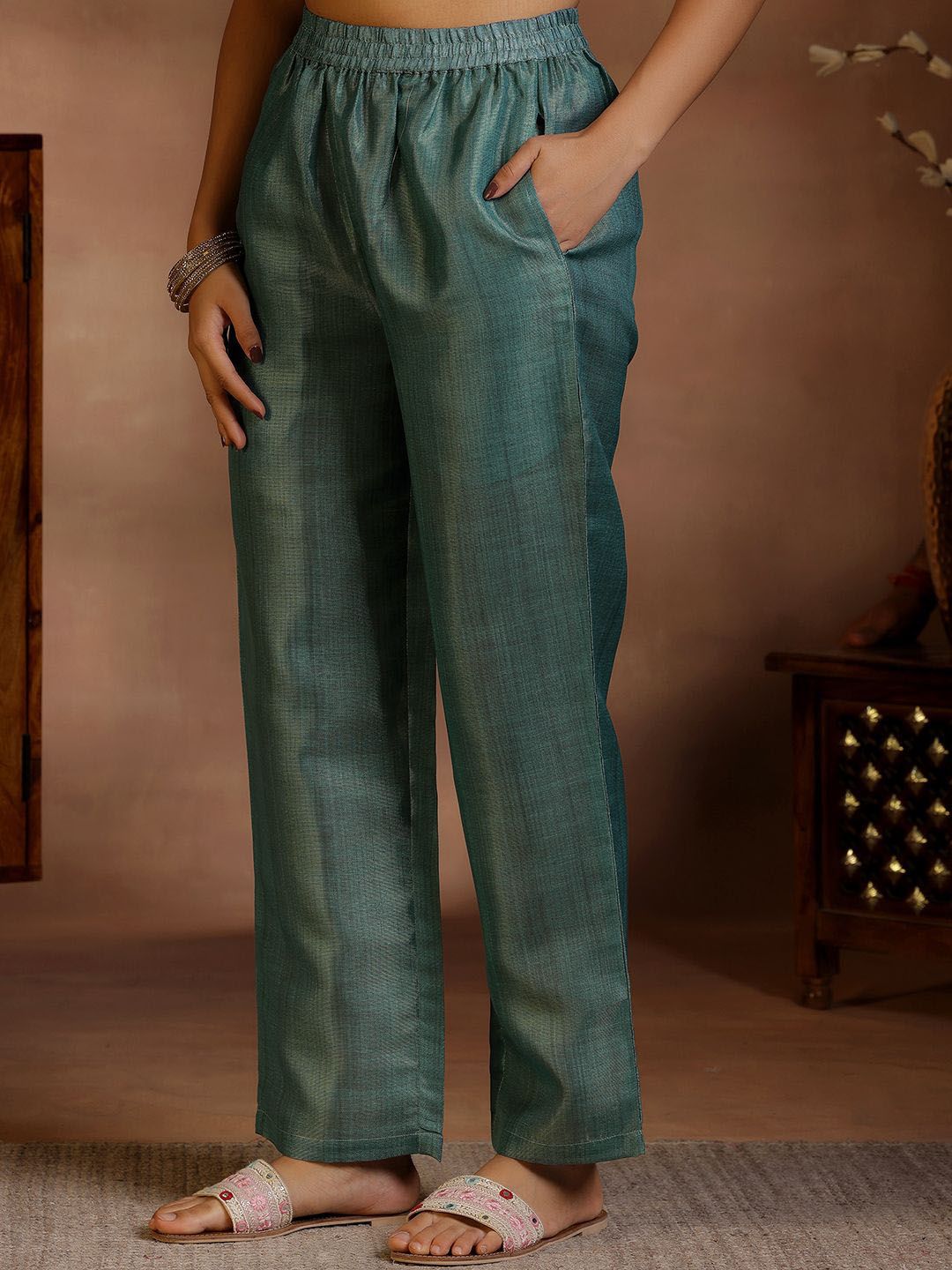 Libas Floral Printed Round Neck Straight Kurta with Trousers & Dupatta