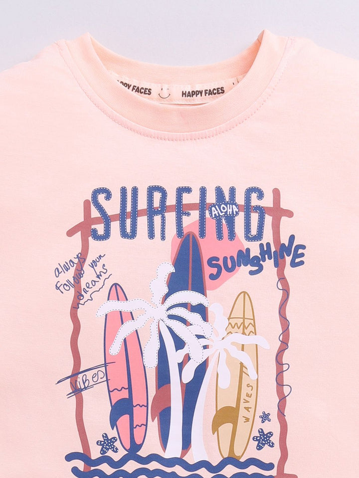 Happy Faces Boys Pure Cotton Typography & Graphic Printed T-shirt